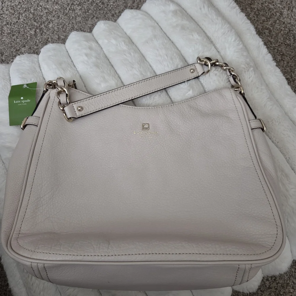 Kate Spade Pine Street‎ Finley Pebbled Leather Cream Handbag Hobo Bag NWT *READ